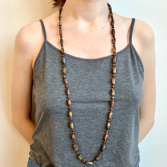 Vintage Long Strand Faux Oxidized Bead Necklace - Picture 4 of 7